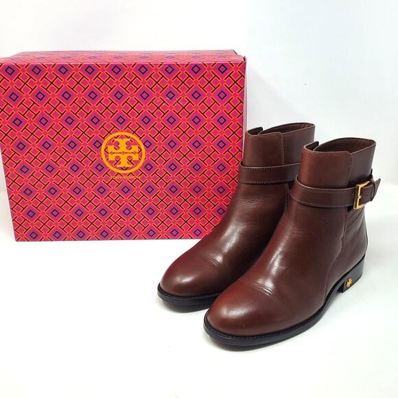 Tory Burch Brooke Ankle Bootie Boots Calf Leather Perfect Brown 52660 Size 6.5 M - Picture 2 of 11